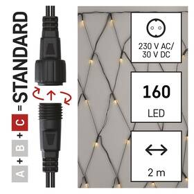 Spojovacia reťaz EMOS 160 LED Standard - sieť, 1,5x2 m, vonkajšia, teplá biela, časovač 
