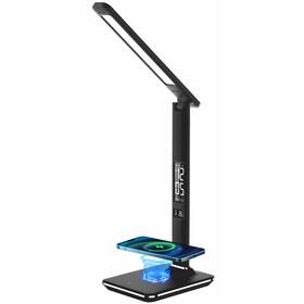 Stolná lampa IMMAX Kingfisher s bezdrôtovým nabíjaním Qi a USB, 8,5 W čierna

