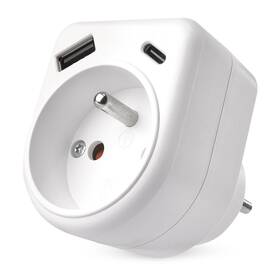Rozbočovacia zásuvka EMOS 1x USB, 1x USB-C, 1x zásuvka biela

