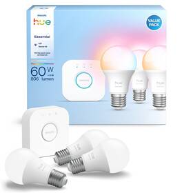 Štartovacia sada Philips Essential Bluetooth, 8 W, E27, White and Color Ambiance (3 ks) + Bridge kit 

