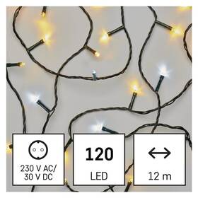 Vianočné osvetlenie EMOS 120 LED reťaz, 12 m, vonkajšia aj vnútorná, teplá/studená biela, časovač 

