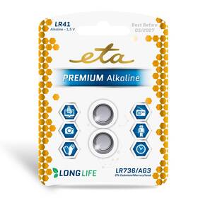 Batéria alkalická ETA ALKALINE 1,5V, LR41, blister 2ks 

