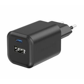 Nabíjačka do siete Swissten GAN 1x USB-C 45W PD + 1x USB-A 18W QC čierna

