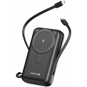 Powerbank Swissten 20000 mAh, PD 20W s integrovanými káblami USB-C a Lightning (kompatibilný s MagSafe) čierny


