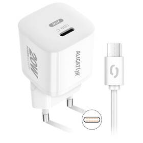 Nabíjačka do siete Aligator Power Delivery 20W, USB-C + USB-C kábel biela


