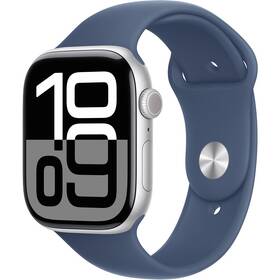 Inteligentné hodinky Apple GPS 46mm strieborný hliník - denimový športový remienok - M/L 

