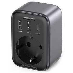 Nabíjačka do siete UGREEN 1x AC, 2x USB, 1x USB-C, 30W sivá

