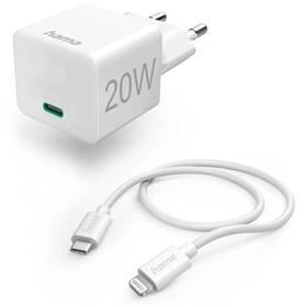Nabíjačka do siete Hama 20W, USB-C PD + kábel USB-C Lightning 1 m biela

