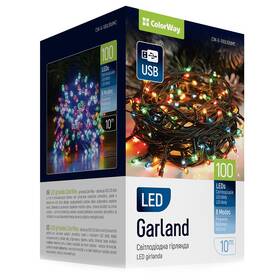 Vianočné osvetlenie ColorWay vnútorné, 100 LED, USB, 10m, viacfarebné 

