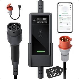 Cestovná nabíjacia stanica dé pro elektromobily 11 kW s 10m kabelem, verze s CZ aplikací čierna

