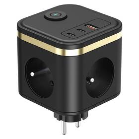 Rozbočovacia zásuvka Viking Y33B, 3x zásuvka, 1x USB-A, 2x USB-C, vypínač čierna

