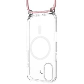 Kryt na mobil FIXED MagPure Neck s ružovou šnúrkou na krk na Apple iPhone 17 priehľadný

