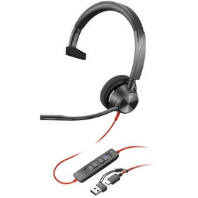 Headset HP Poly Blackwire 3310 MS, USB-C/A adaptér, mono čierny


