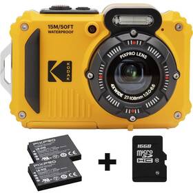 Digitálny fotoaparát Kodak PIXPRO WPZ2 + 2× akumulátor + 16GB karta žltý

