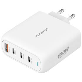 Nabíjačka do siete Aligator Power Delivery 100W, 3× USB-C + 1× USB-A biela

