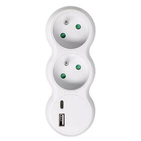 Rozbočovacia zásuvka Solight 2 x 10A, USB A+C rýchlonabíjačka 20W PD biela


