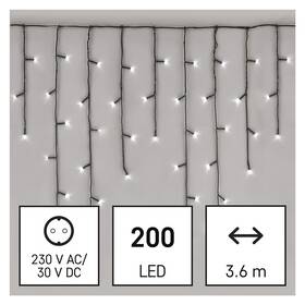 Vianočné osvetlenie EMOS 200 LED cencúle, 3,6 m, vonkajšie aj vnútorné, studená biela, programy 

