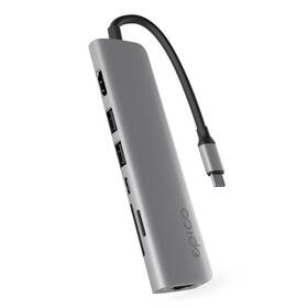 USB Hub Epico 7in1 Multimedia 8K USB-C/1× USB-C, 2× USB 2.0, HDMI, LAN, microSD, SD sivý

