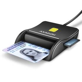 Čítačka eObčianok Axagon USB-A FlatReader 4-slot + SD/microSD/SIM, 1,3 m čierna

