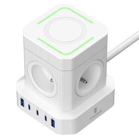 Kábel predlžovací Viking ACT45W, 4x zásuvka, 3x USB-C a 2x USB-A, vypínač, 2m biely

