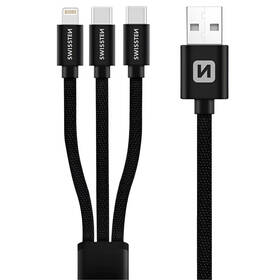 Kábel Swissten 3v1, USB/2x USB-C, Lightning, 1,2 m čierny

