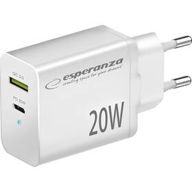 Nabíjačka do siete Esperanza EZC105W USB/USB-C PD QC 3.0 20 W biela

