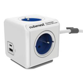 Kábel predlžovací Cubenest Powercube Extended USB PD 20W, USB, USB-C, 4x zásuvka, 1,5m biely/modrý

