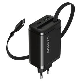 Nabíjačka do siete Canyon OnCharge 65RC Black, USB-C, 65W PD, QC, EU čierny

