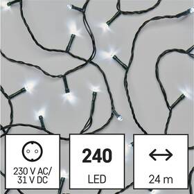 LED reťaz EMOS 240LED reťaz, 24 m, vonkajšia aj vnútorná, studená biela, programy, časovač 

