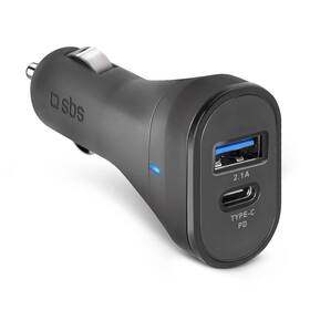 Adaptér do auta SBS USB-A/USB-C, 10 W, 2,1 A/3,1 A čierna

