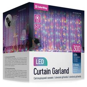 Vianočné osvetlenie ColorWay vnútorné, 300 LED, 3× 3m, 220–240V AC, viacfarebné 

