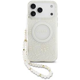 Kryt na mobil Guess IML Flowers Allover Strap MagSafe na Apple iPhone 17 Pro Max biely

