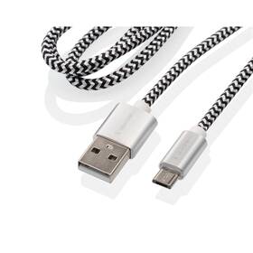 Kábel GoGEN USB/micro USB, 1m, opletený, skúmavka strieborná farba
