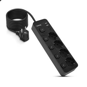 Kábel predlžovací Huslog 15W 4xzásuvka, 2xUSB-C, 2xUSB, 5x vypínač čierny


