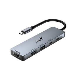 USB Hub Genius UH-500, USB-C/HDMI, 2x USB3.0, 100W PD sivý

