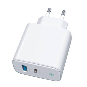 Nabíjačka do siete WG 1x USB, 1x USB-C, PD 20W, QC 3.0 biela

