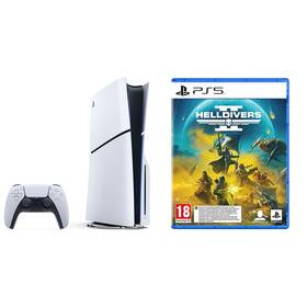Set výrobkov Sony Herní konzole Sony PlayStation 5 (typ modelu - slim) - bílá + Hra Sony PlayStation 5 Helldivers II 
