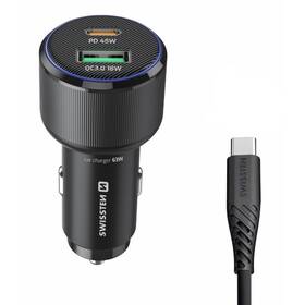 Adaptér do auta Swissten USB-C PD + USB-A, 63W + USB-C kábel 1m čierny

