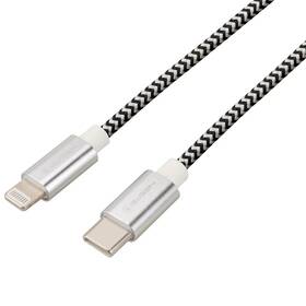 Kábel GoGEN USB-C / Lightning, 1m, opletený, skúmavka strieborná farba
