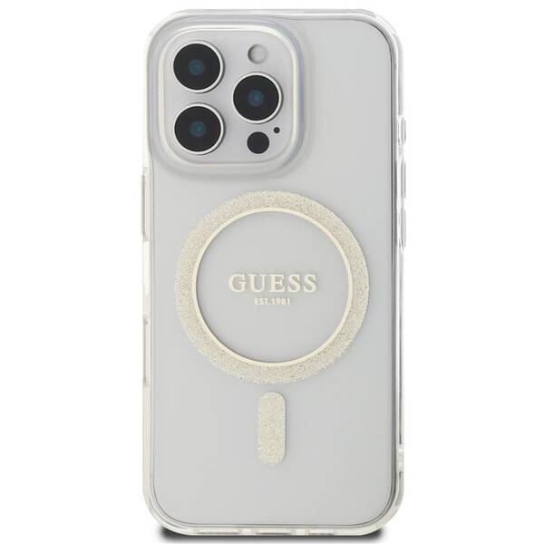 Kryt na mobil Guess IML Glitter Ring MagSafe na Apple iPhone 16 Pro Max priehľadný

