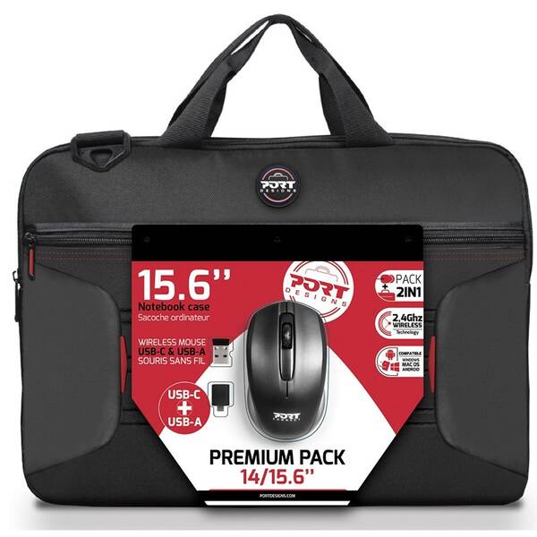 Brašna na notebook PORT DESIGNS Bundle Premium Pack pre 14/15.6" + bezdrôtová myš čierna

