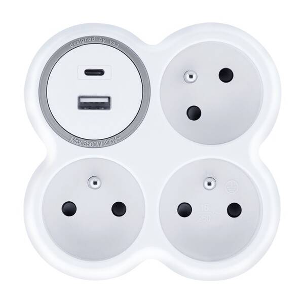 Rozbočovacia zásuvka Solight 3x zásuvka, USB A + C, 20W PD, max. 3500W sivý/biely


