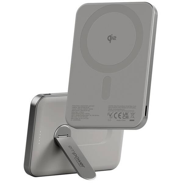 Powerbank PanzerGlass empower Qi2 5000 mAh, MagSafe, KickStand sivý

