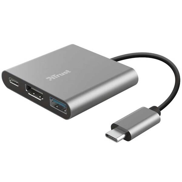 USB Hub Trust Dalyx 3v1 USB-C/USB, HDMI, USB-C PD 100W sivý

