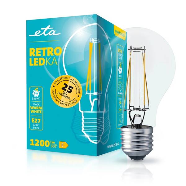 LED žiarovka ETA RETRO LEDka klasik filament 9W, E27, teplá biela 

