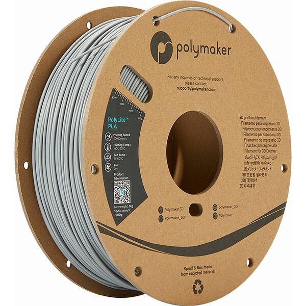 Tlačová struna (filament) Polymaker PolyLite PLA, 1,75 mm, 1 kg sivý

