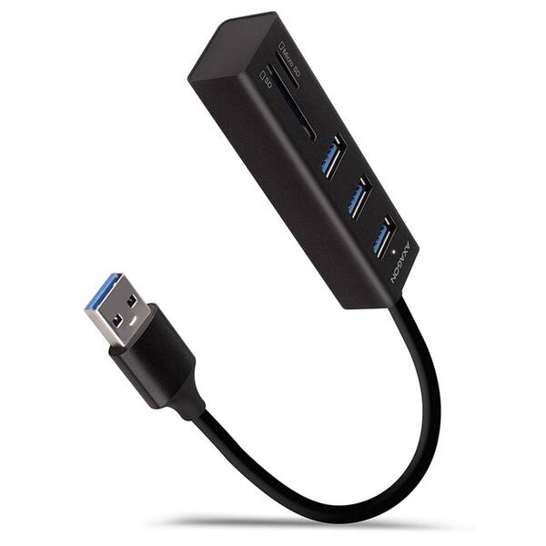 USB Hub Axagon USB 3.2 Gen 1 húb, 3x USB-A + čítačka kariet SD/microSD, kábel USB-A 20cm čierny

