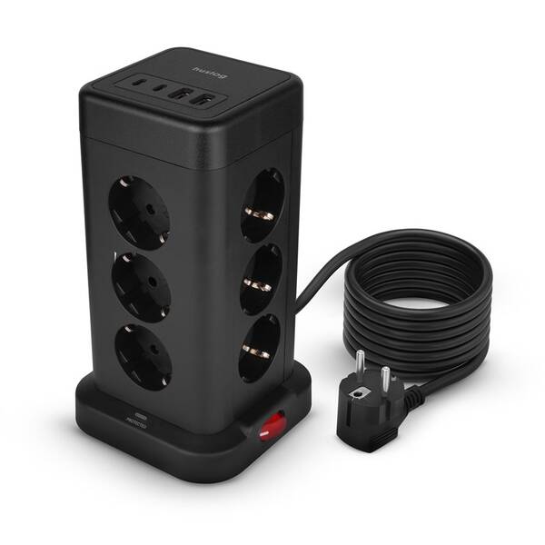 Kábel predlžovací Huslog 15W 12xzásuvka, 2xUSB-C, 2xUSB čierny

