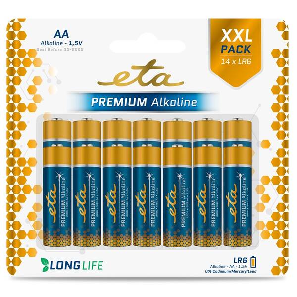 Batéria alkalická ETA ALKALINE AA, LR06, blistr 14ks 

