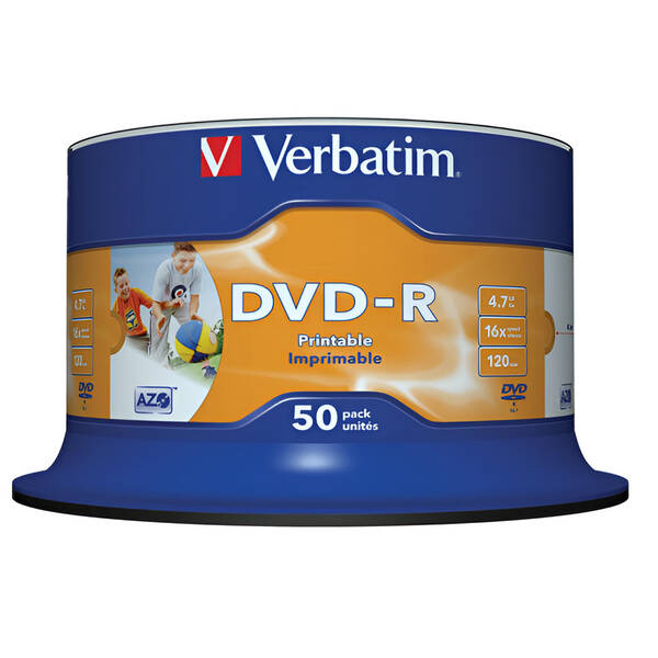 Disk Verbatim DVD-R 4.7GB, 16x, printable, 50cake 

